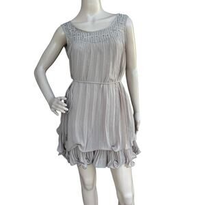 Double Zero Taupe Pleated Mini Dress Size S Boho V-Back